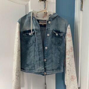 Denim Jacket with Floral Sleeves